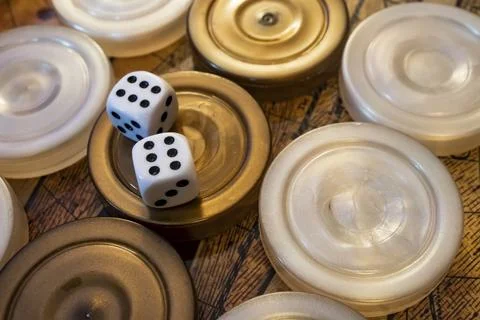 Close up backgammon game and dice Stock Photos