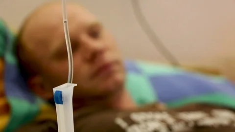 Close-up background middle-aged man takes medical drugs Stock Footage 81837375