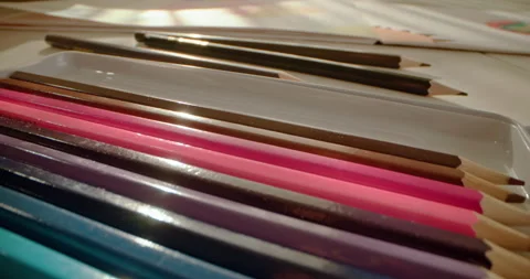 Close-up background video of a set of pencils in a box Stock Footage 249801411