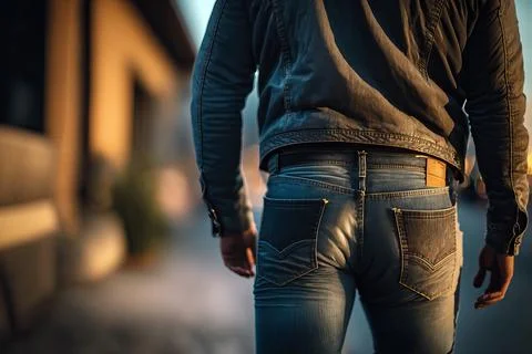 Close-up of backside of a young man in jeans, ai generated Stock Illustration