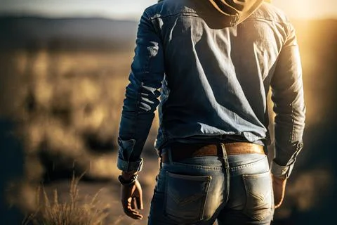 Close-up of backside of a young man in jeans, ai generated Stock Illustration