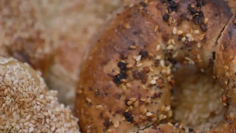 Close up of bagels detail Stock Footage 116689321