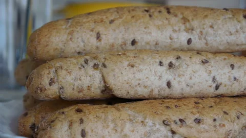 Close-up of bagels with flaxseed Stock Footage 127061007