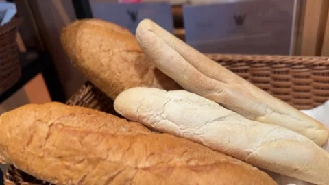 Close-up of baguettes in a basket Stock-Footage 312094660