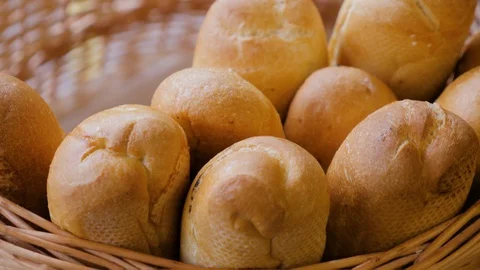 Close-up of baguettes in decorative basket Stock Footage 108099197