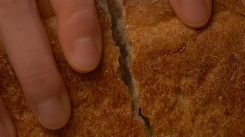 Close Up of Baker Hands Breaking Whole Wheat Bread 스톡 동영상 130146153