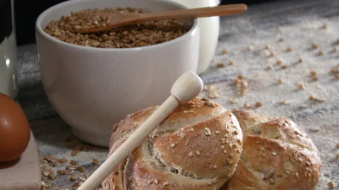 Close up of baking groceries and baking products on the table Stock Footage 137715841