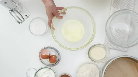 Close up baking process. Whipped egg whites Stock Footage 162880421