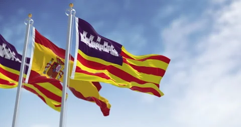 Close-up of the Balearic Islands flags waving in the wind Stock-Footage 313683553
