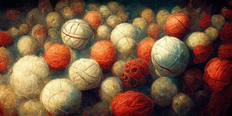Close up Ball of the colour threads with blurred background retro illustration. Illustrazione stock