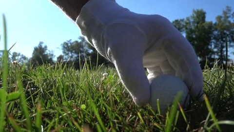 Close-up of a Ball - Old Senior Business Man with white Beard Playing Golf Stock Footage