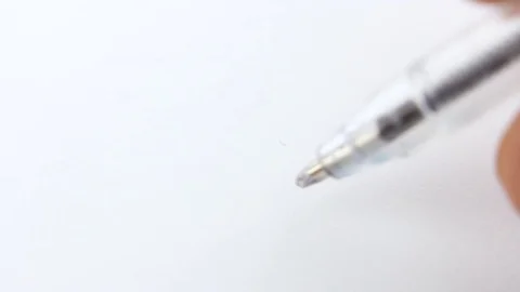Close-up ballpoint pen writes or draw big blue point or dot center paper, macro Video stock 126998795