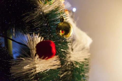 Close-up of balls on the Christmas tree with neutral background. Brazilian Ch Stock Photos