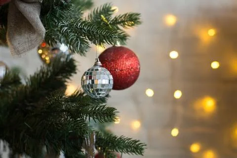 Close-up of the balls on a Christmas tree Stock Photos