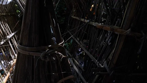 Close up of bamboo canopy covering dead body, traditional burial ritual, Bali Stock Footage 140268267