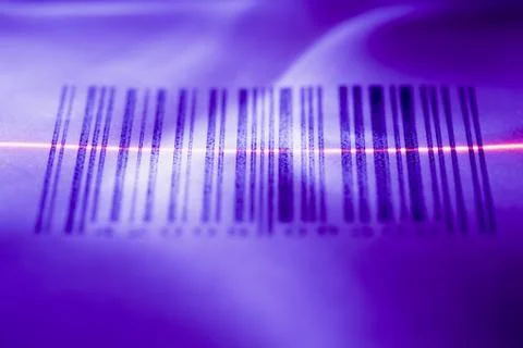 Close-up of a bar code being scanned with a laser light Foto stock