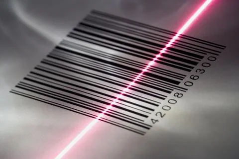 Close-up of a bar code being scanned with a laser light Stock Photos