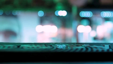 Close up of the bar counter on the color light background with bartender making Stock Footage 84754074