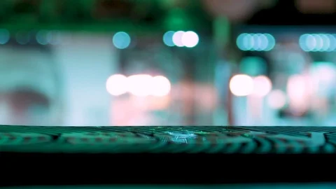 Close up of the bar counter on the color light background with bartender making Stock Footage 84754147