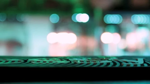 Close up of the bar counter on the color light background with bartender making Stock Footage 84754177