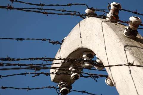 Close up of the barbed wire, Auschwitz Stock Photos