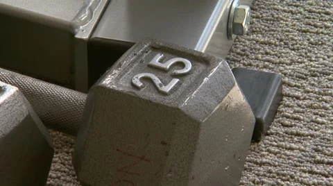 Close up of barbells on gym floor Stock Footage 54239371
