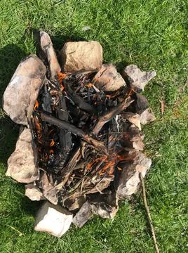 Close up of a barbeque fire at the forest. Stock Photos