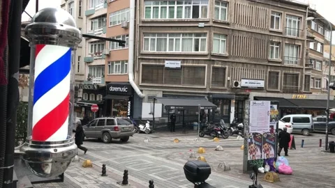 Close up of barber pole rotating Stock Footage 145220818