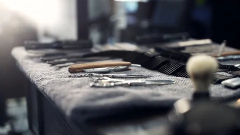 Close barber tools Plan Stock Footage 71500133