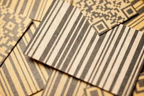Close-up of a barcodes and qr codes printed on cardboard 写真素材