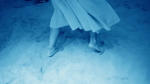 Close Up of Bare Feet Dancing on Sand at Festival Stock Footage 345895362
