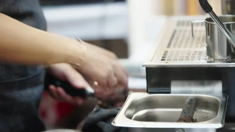 Close up of barista hands making Video stock 164817380