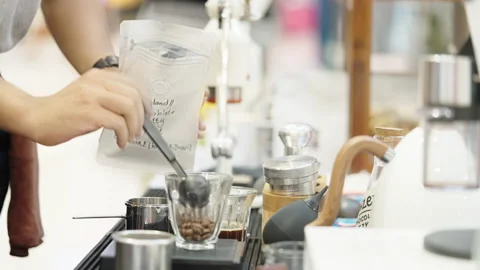 Close up of barista hands making Video stock 164818718