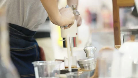 Close up of barista hands making Video stock 164819043