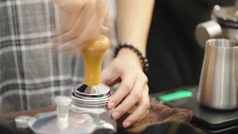 Close up of barista hands making Video stock 164825144