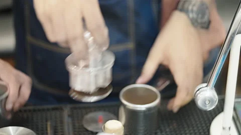 Close up of barista hands making Video stock 164843163