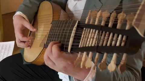 Close-Up of Baroque Lute Strings Played by Musician Vidéo 324889797