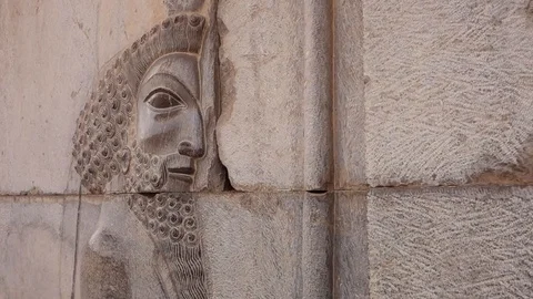Close-up of a bas-relief of a warrior in persepolis, shiraz, Iran. Stock Footage