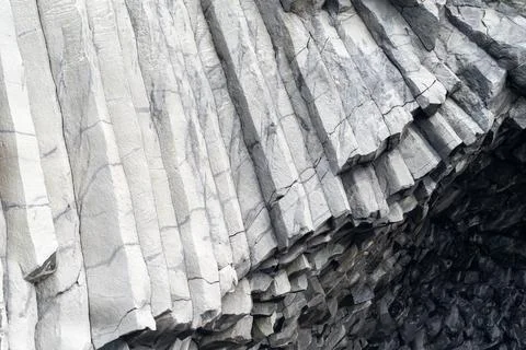 Close up of the basalt columns at the black sand beach Reynisfjara in Vik, .. Stock Photos
