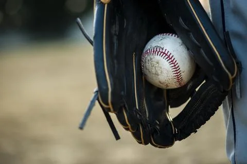Close up baseball held glove Stock Photos