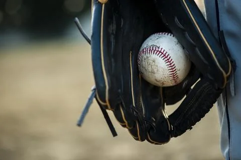 Close up baseball held glove Stock Photos