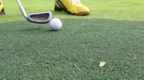 Close-up of basic golfer learning to use putter Video stock 49164707