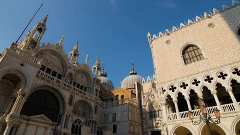 Close up of the basilica at St Mark's square (Piazza San Marco) in Venice. Stock Footage 157366152