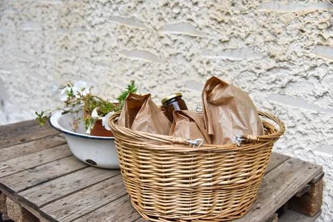 A close up of a basket Stock Photos