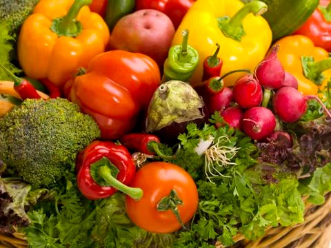 Close up of basket of vegetables Foto stock