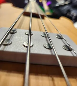 Close-up of bass guitar strings Stock Photos