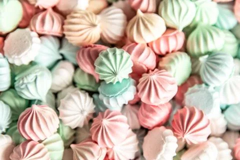 Close up of a batch of meringues. background and texture, a lot of marshmallo Stock Photos