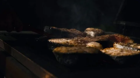 Close up BBQ fish. The process of making fish steaks. Stock Footage 113993858