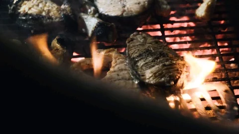 Close up BBQ fish. The process of making fish steaks. Stock Footage 113993890