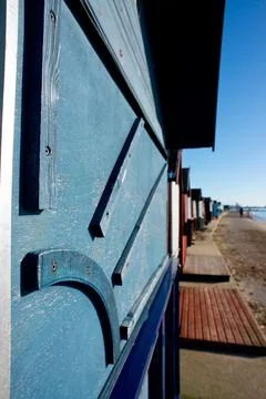 Close-up of beach hut showing patterns of wood Stock Photos